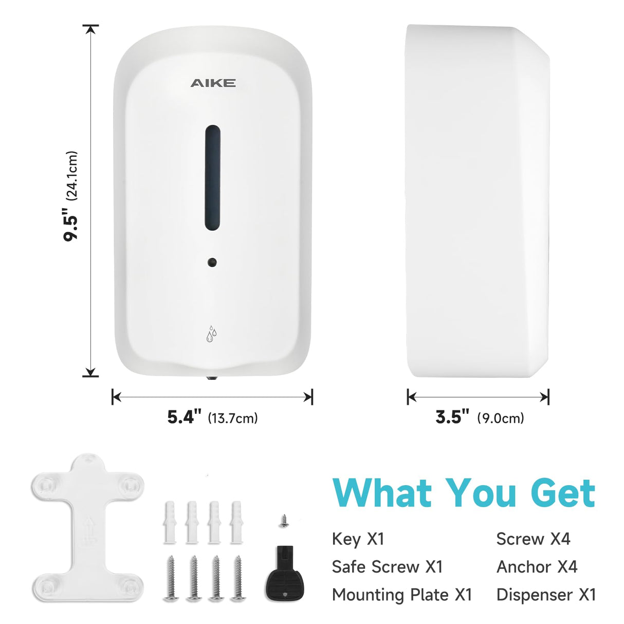 AIKE 33.8oz/1000ml Automatic Wall Mount Liquid Soap Dispenser with Commercial ABS Construction for Public Areas Model AK1226S