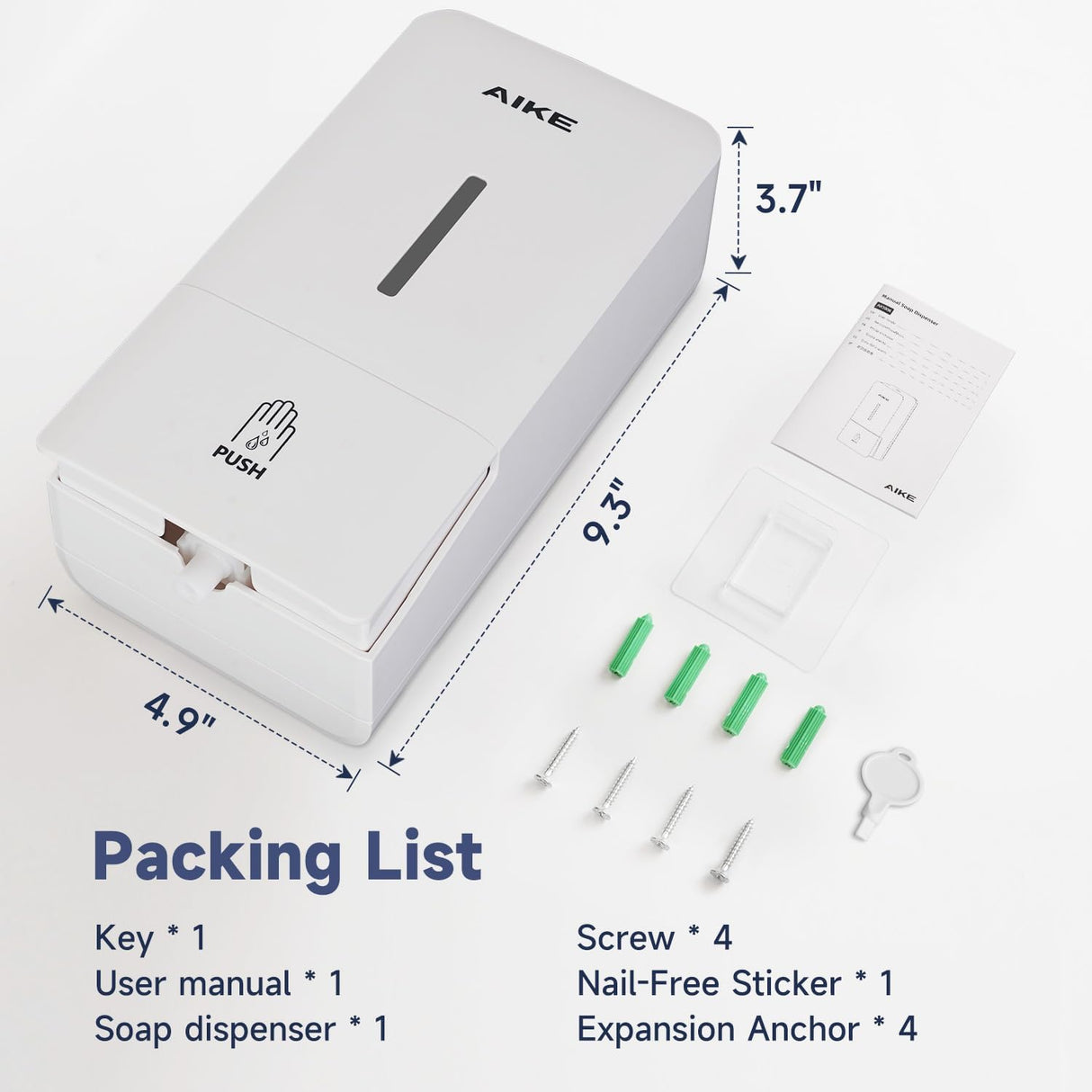 AIKE Manual Push Liquid Soap Dispenser for Commercial Bathroom 27oz Large Capacity,Model AK1006 - AIKE Direct Store