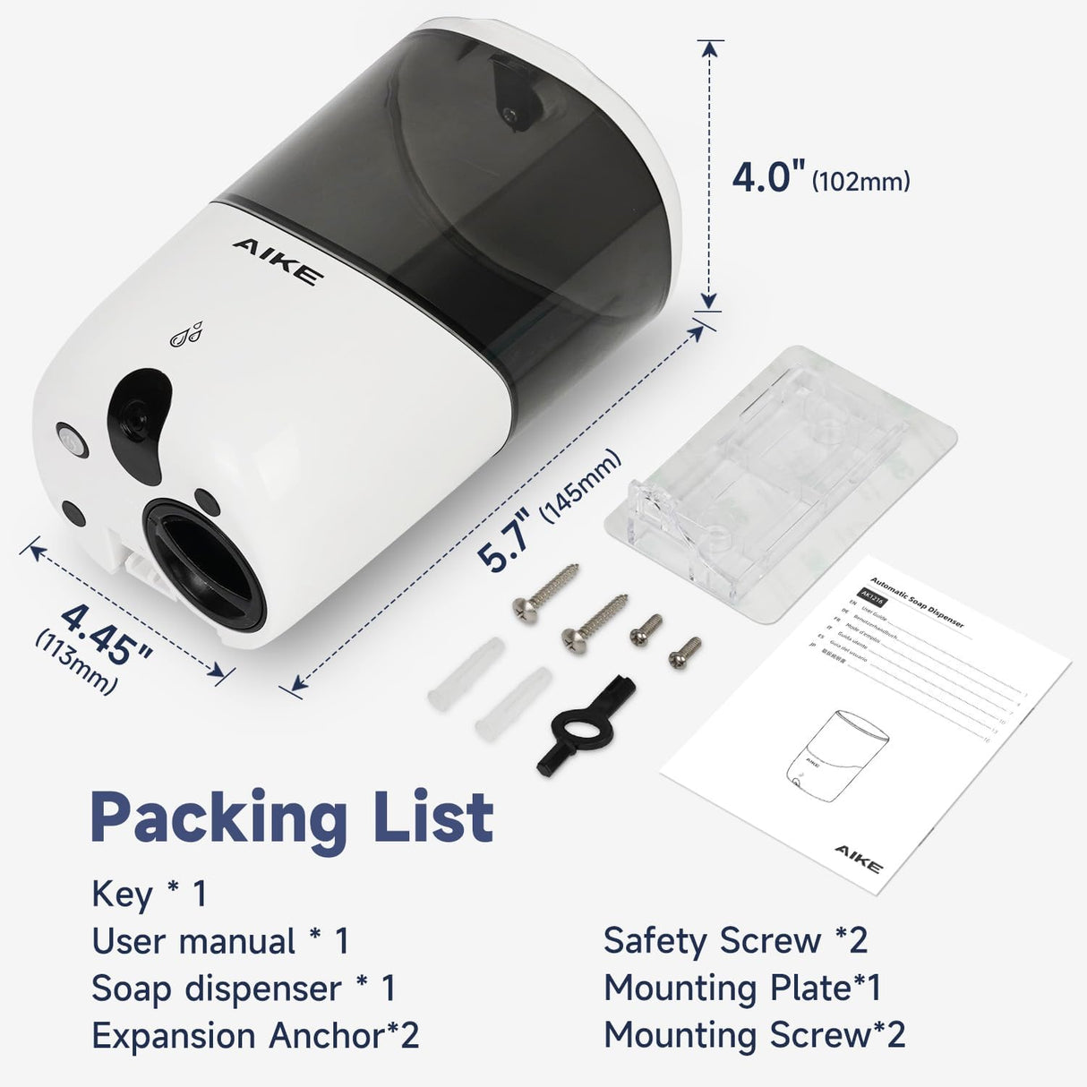 AIKE Automatic Wall-Mounted Soap Dispenser for Bathroom and Kitchen 24fl.oz/700ml, Model AK1216 - AIKE Direct Store