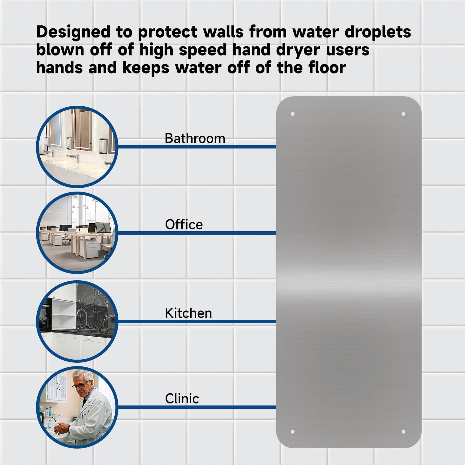 AIKE Stainless Steel Backsplash for Hand Dryer Wall Splash Guard Protector Panel AK28-WG(31.89'' X 13.19'',1 PCS) - AIKE Direct Store