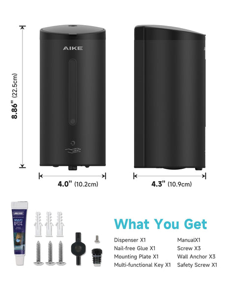 AIKE Automatic Foam Stainless Steel Soap Dispenser 5-Gear Adjustable 25 Fl Oz,Model AK1205FA - AIKE Direct Store