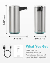 AIKE SensePro Automatic Soap Dispenser Type-C Rechargable, Stainless Matte Black Coating 12.8 fl.oz. for Liquid Soap