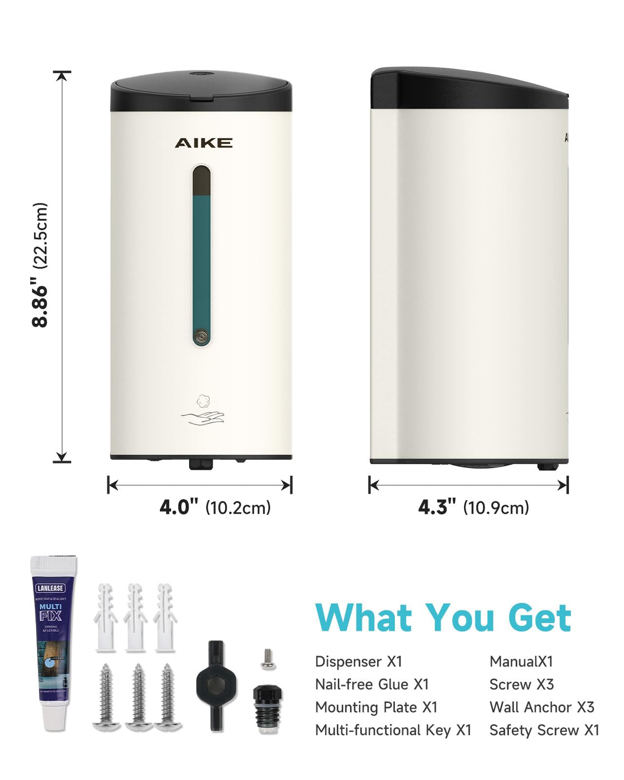 AIKE Automatic Foam Stainless Steel Soap Dispenser 5-Gear Adjustable 25 Fl Oz,Model AK1205FA - AIKE Direct Store