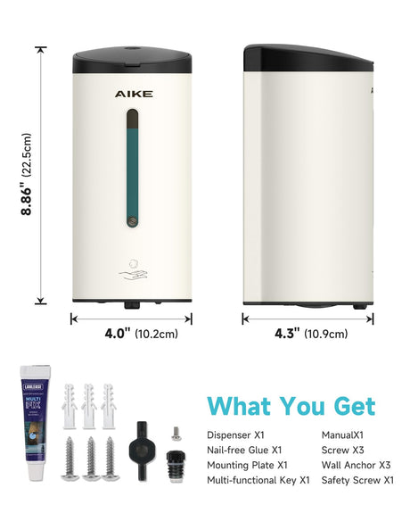 AIKE Automatic Foam Stainless Steel Soap Dispenser 5-Gear Adjustable 25 Fl Oz,Model AK1205FA - AIKE Direct Store