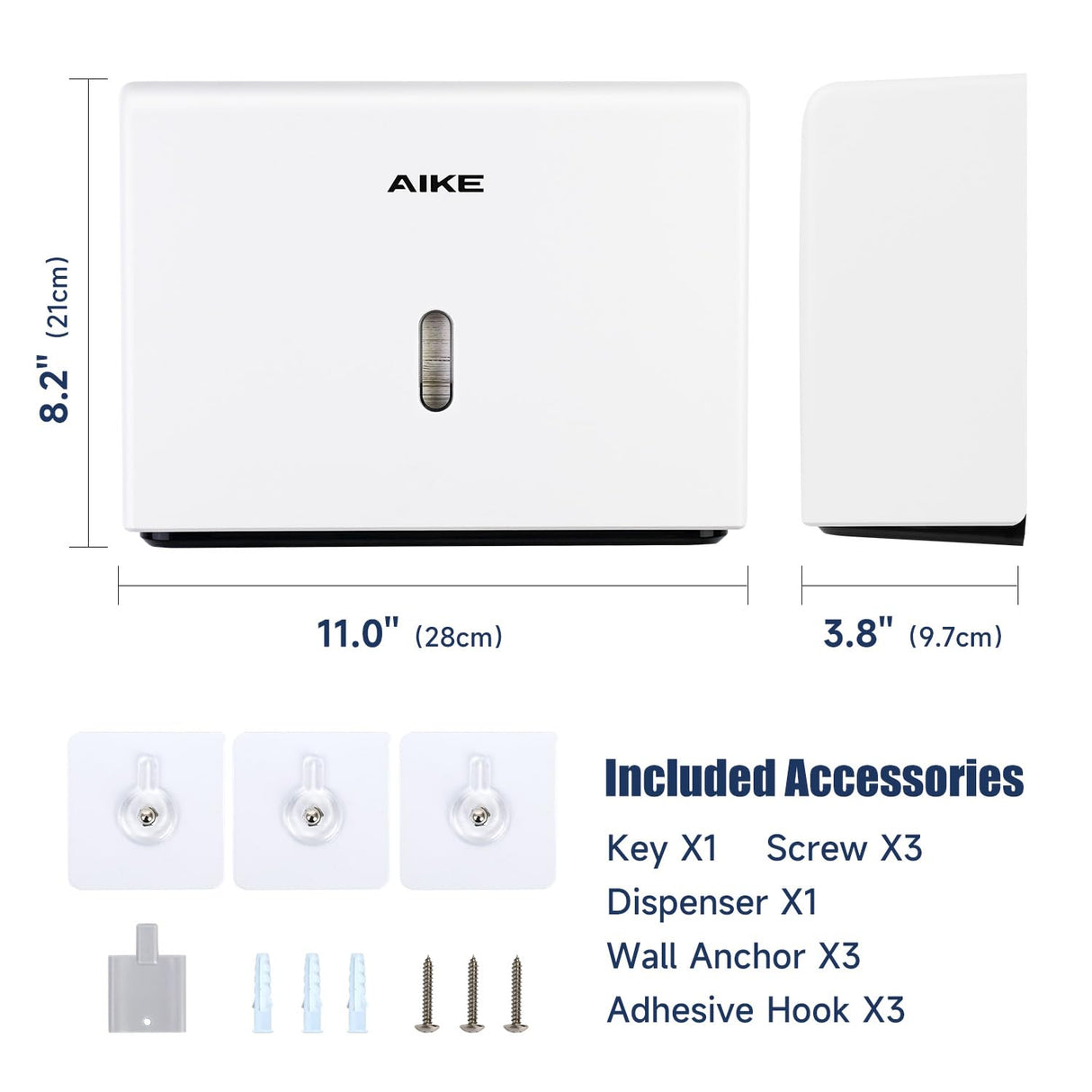 AIKE 200 Sheets Wall Mount Paper Towel Dispenser with Clear Window.Fit Multifold Paper Size 10"x3.1" or Smaller,Model AK5102 - AIKE Direct Store