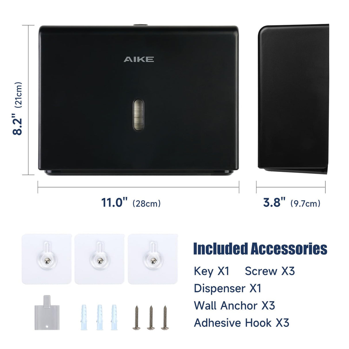 AIKE 200 Sheets Wall Mount Paper Towel Dispenser with Clear Window.Fit Multifold Paper Size 10"x3.1" or Smaller,Model AK5102 - AIKE Direct Store