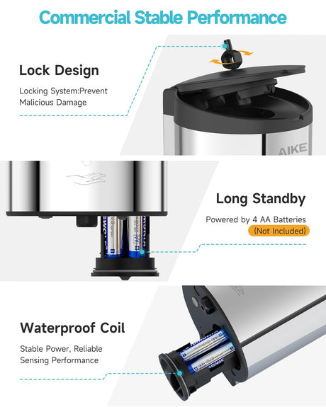 AIKE Automatic Foam Stainless Steel Soap Dispenser 5-Gear Adjustable 25 Fl Oz,Model AK1205FA - AIKE Direct Store