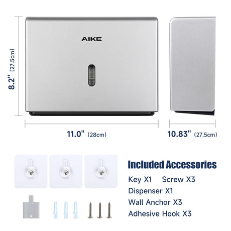 AIKE 200 Sheets Wall Mount Paper Towel Dispenser with Clear Window.Fit Multifold Paper Size 10"x3.1" or Smaller,Model AK5102 - AIKE Direct Store