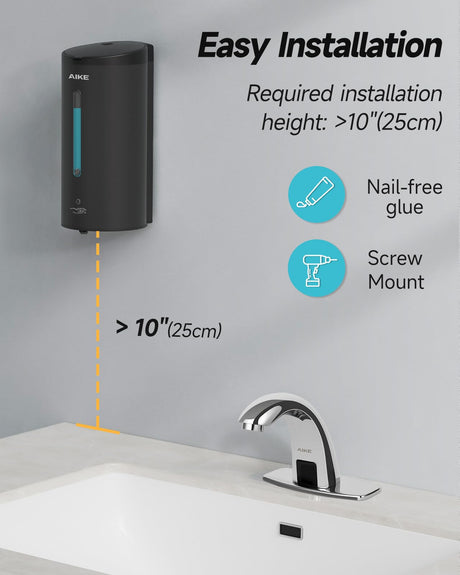 AIKE Automatic Foam Stainless Steel Soap Dispenser 5-Gear Adjustable 25 Fl Oz,Model AK1205FA - AIKE Direct Store