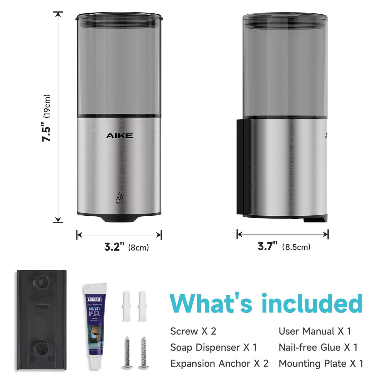 AIKE IPX7 Waterproof Automatic Soap Dispenser Wall Mount,for Home and Commercial Bathroom 13.5oz ,Model AK1213-1 - AIKE Direct Store