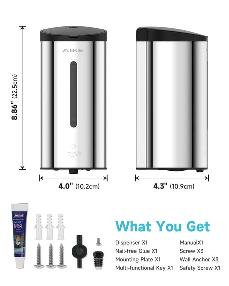 AIKE Automatic Foam Stainless Steel Soap Dispenser 5-Gear Adjustable 25 Fl Oz,Model AK1205FA - AIKE Direct Store