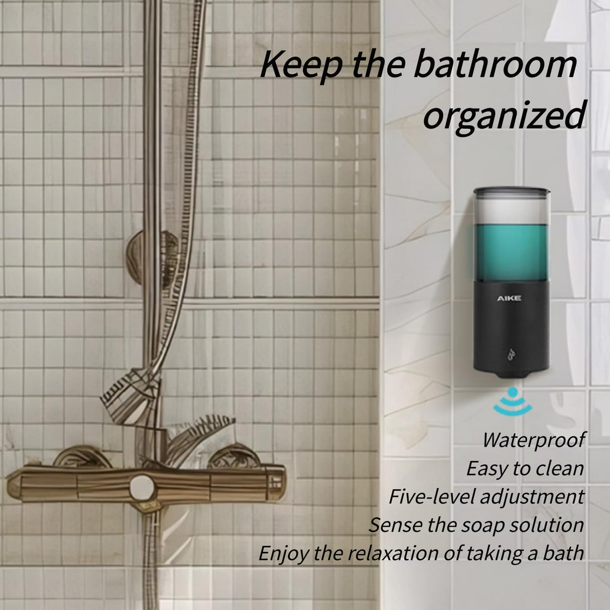 AIKE IPX7 Waterproof Automatic Soap Dispenser Wall Mount,for Home and Commercial Bathroom 13.5oz ,Model AK1213-1 - AIKE Direct Store