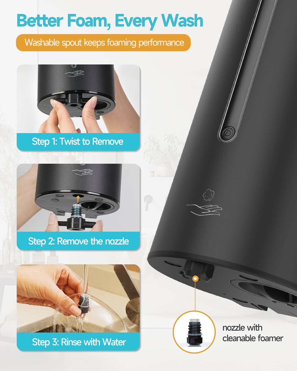 AIKE Automatic Foam Stainless Steel Soap Dispenser 5-Gear Adjustable 25 Fl Oz,Model AK1205FA - AIKE Direct Store