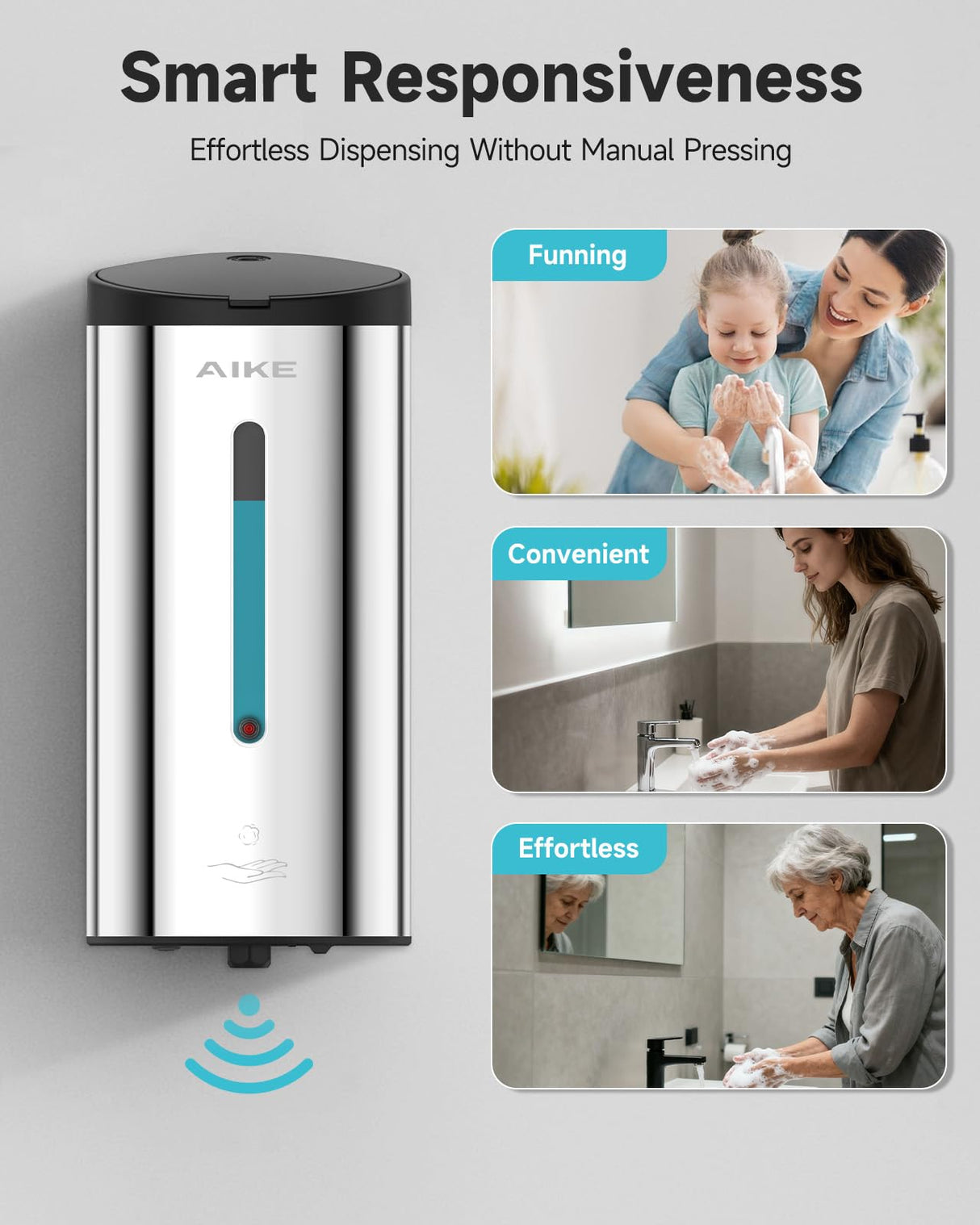 AIKE Automatic Foam Stainless Steel Soap Dispenser 5-Gear Adjustable 25 Fl Oz,Model AK1205FA - AIKE Direct Store