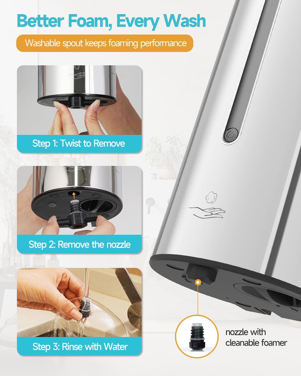 AIKE Automatic Foam Stainless Steel Soap Dispenser 5-Gear Adjustable 25 Fl Oz,Model AK1205FA - AIKE Direct Store