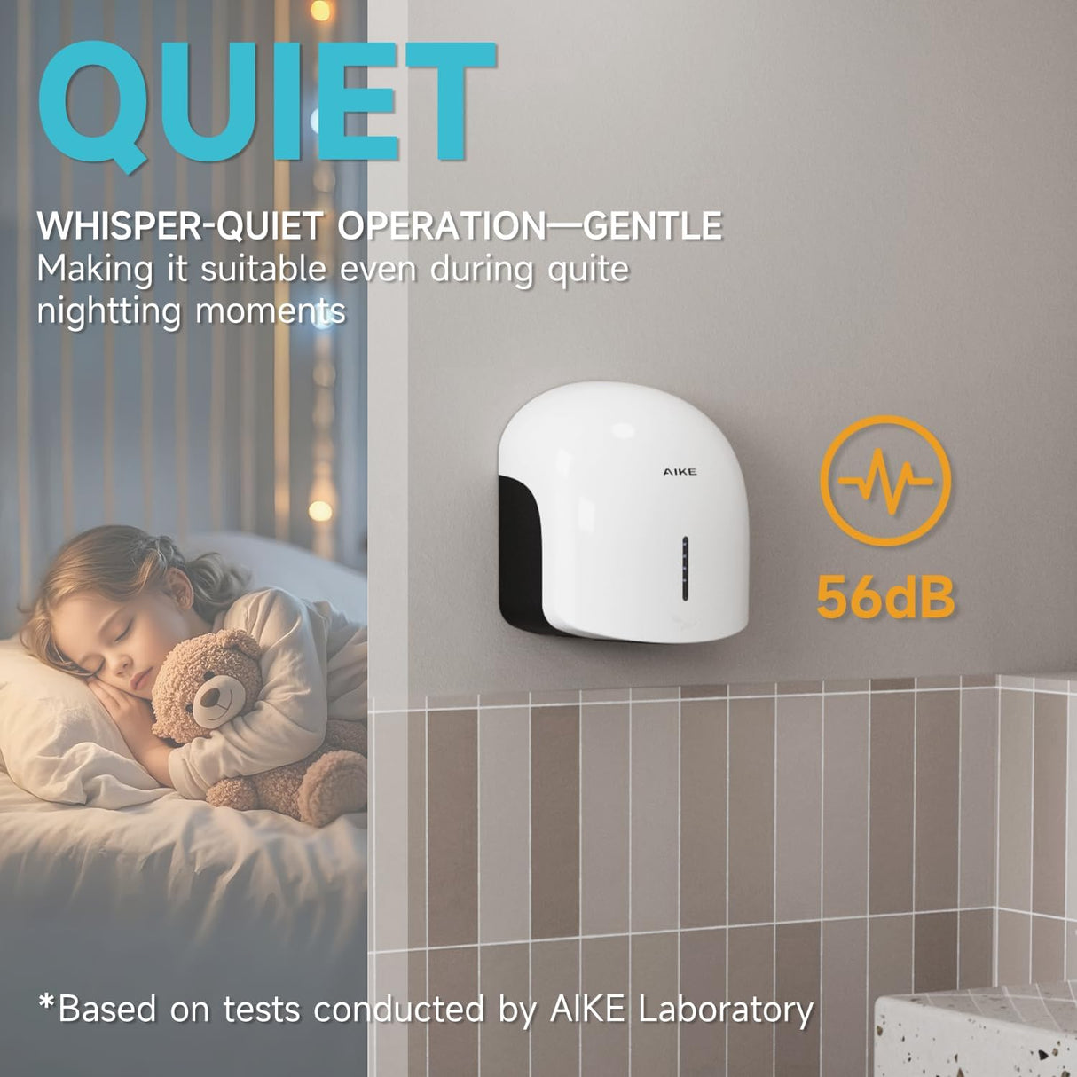 AIKE Low Noise Warm Hand Dryer for Home Bathroom , Easy Installation, 1500W-1900W,AC110V-130V, Model AK2637 - AIKE Direct Store