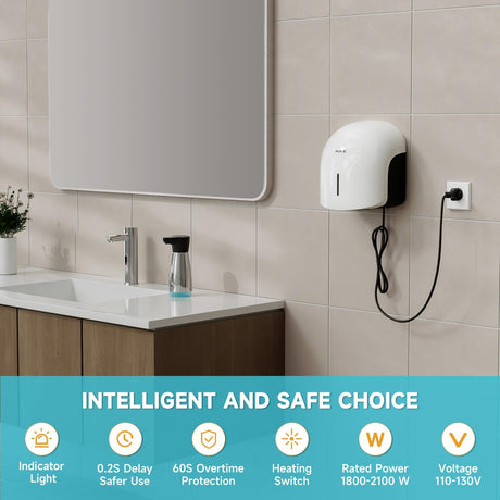 AIKE Low Noise Warm Hand Dryer for Home Bathroom , Easy Installation, 1500W-1900W,AC110V-130V, Model AK2637 - AIKE Direct Store