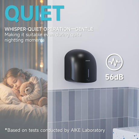 AIKE Low Noise Warm Hand Dryer for Home Bathroom , Easy Installation, 1500W-1900W,AC110V-130V, Model AK2637 - AIKE Direct Store