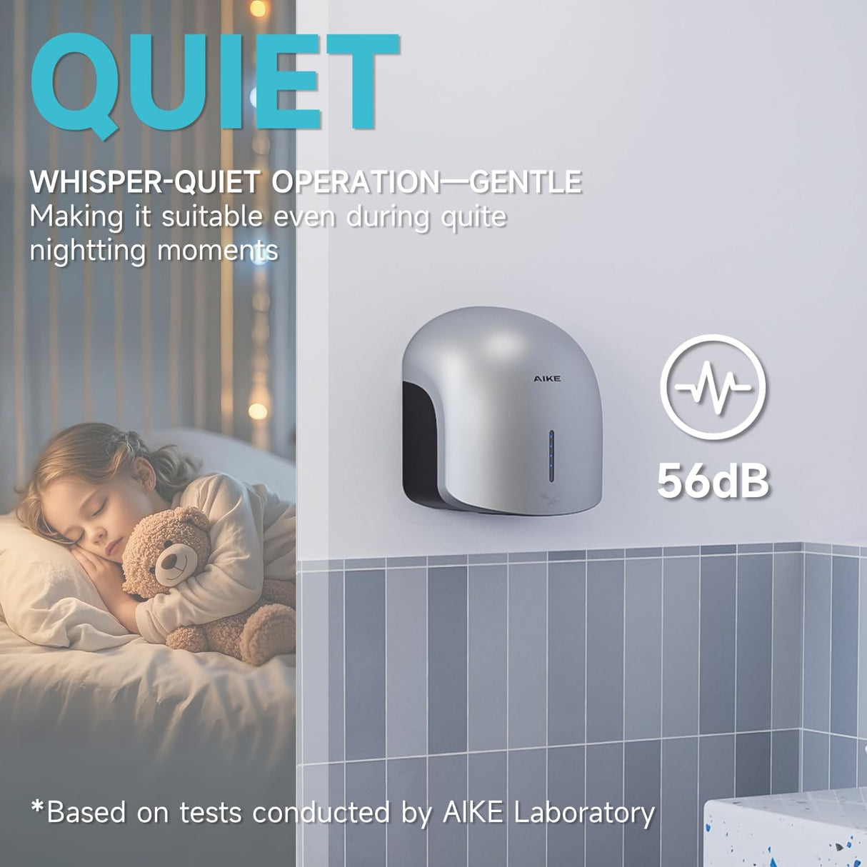 AIKE Low Noise Warm Hand Dryer for Home Bathroom , Easy Installation, 1500W-1900W,AC110V-130V, Model AK2637 - AIKE Direct Store