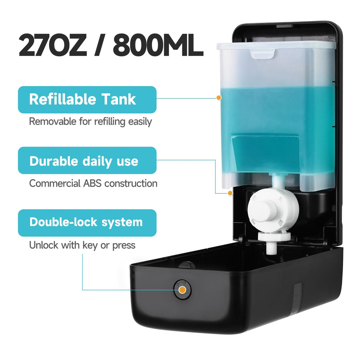 AIKE Manual Liquid Soap Dispenser with Extended Pump, 27fl oz /800ml Large Capacity for Commercial Bathrooms,Model AK1008 - AIKE Direct Store