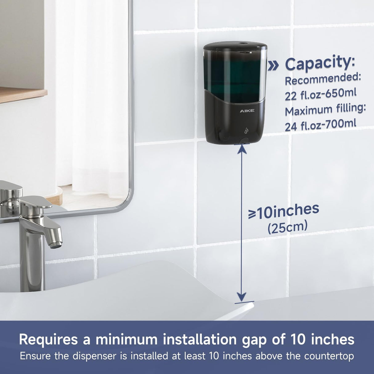 AIKE Automatic Wall-Mounted Soap Dispenser for Bathroom and Kitchen 24fl.oz/700ml, Model AK1216