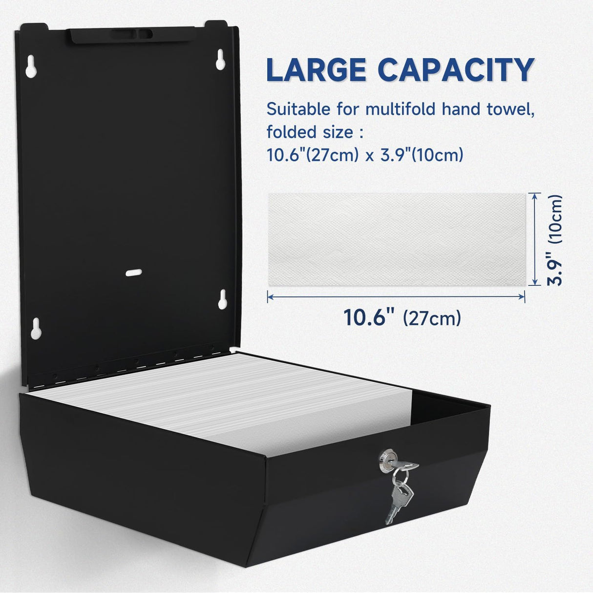 AIKE 400 Sheets Multifold Paper Towel Dispenser with Lock,Large Capacity Commercial Stainless Steels Wall Mount Tissue Dispenser AK5181 (Folded Size 10.6" x 3.9" Or Smaller) - AIKE Direct Store