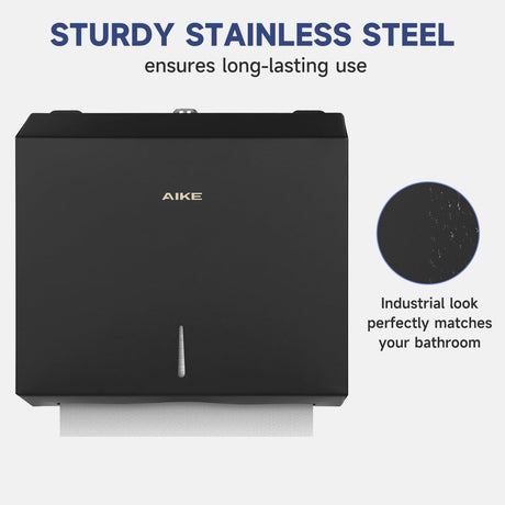 AIKE 250 Sheets Stainless Steel Commercial Wall Mount Paper Towel Dispenser with Lock,Model AK5180 - AIKE Direct Store