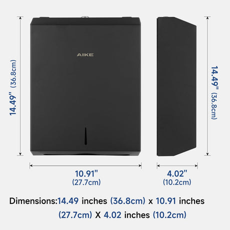 AIKE 400 Sheets Multifold Paper Towel Dispenser with Lock,Large Capacity Commercial Stainless Steels Wall Mount Tissue Dispenser AK5181 (Folded Size 10.6" x 3.9" Or Smaller) - AIKE Direct Store