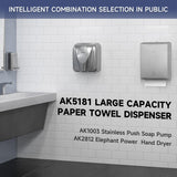 AIKE 400 Sheets Multifold Paper Towel Dispenser with Lock,Large Capacity Commercial Stainless Steels Wall Mount Tissue Dispenser AK5181 (Folded Size 10.6" x 3.9" Or Smaller) - AIKE Direct Store