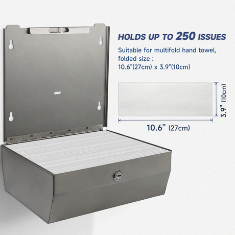 AIKE 250 Sheets Stainless Steel Commercial Wall Mount Paper Towel Dispenser with Lock,Model AK5180 - AIKE Direct Store