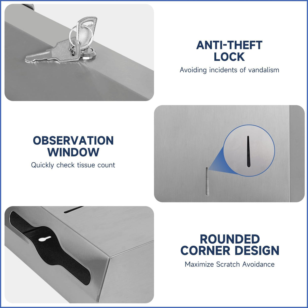 AIKE 400 Sheets Multifold Paper Towel Dispenser with Lock,Large Capacity Commercial Stainless Steels Wall Mount Tissue Dispenser AK5181 (Folded Size 10.6" x 3.9" Or Smaller) - AIKE Direct Store