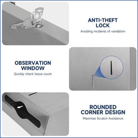 AIKE 400 Sheets Multifold Paper Towel Dispenser with Lock,Large Capacity Commercial Stainless Steels Wall Mount Tissue Dispenser AK5181 (Folded Size 10.6" x 3.9" Or Smaller) - AIKE Direct Store