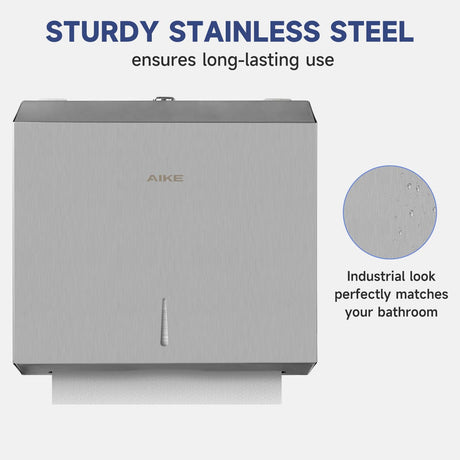 AIKE 250 Sheets Stainless Steel Commercial Wall Mount Paper Towel Dispenser with Lock,Model AK5180 - AIKE Direct Store