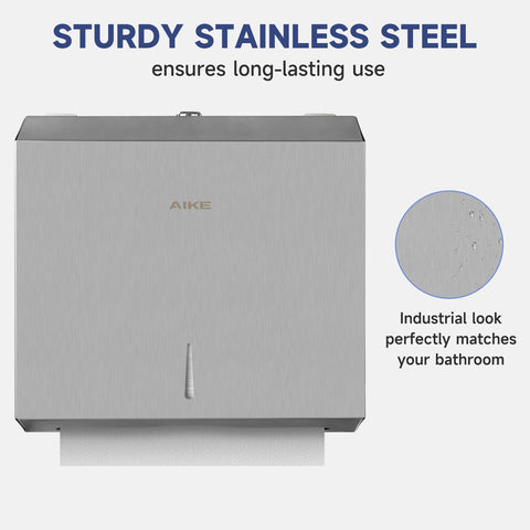 AIKE 250 Sheets Stainless Steel Commercial Wall Mount Paper Towel Dispenser with Lock,Model AK5180 - AIKE Direct Store