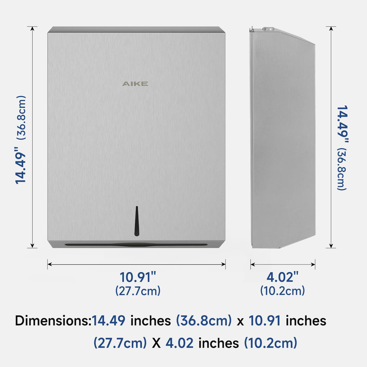 AIKE 400 Sheets Multifold Paper Towel Dispenser with Lock,Large Capacity Commercial Stainless Steels Wall Mount Tissue Dispenser AK5181 (Folded Size 10.6" x 3.9" Or Smaller) - AIKE Direct Store