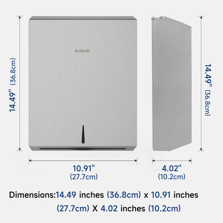 AIKE 400 Sheets Multifold Paper Towel Dispenser with Lock,Large Capacity Commercial Stainless Steels Wall Mount Tissue Dispenser AK5181 (Folded Size 10.6" x 3.9" Or Smaller) - AIKE Direct Store