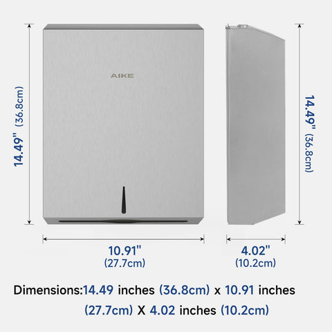 AIKE 400 Sheets Multifold Paper Towel Dispenser with Lock,Large Capacity Commercial Stainless Steels Wall Mount Tissue Dispenser AK5181 (Folded Size 10.6" x 3.9" Or Smaller) - AIKE Direct Store
