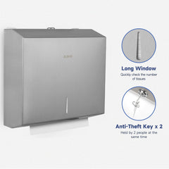AIKE 250 Sheets Stainless Steel Commercial Wall Mount Paper Towel Dispenser with Lock,Model AK5180