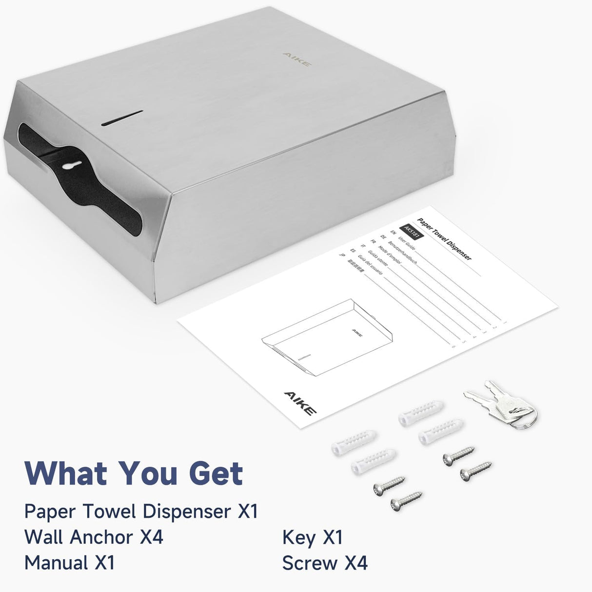 AIKE 400 Sheets Multifold Paper Towel Dispenser with Lock,Large Capacity Commercial Stainless Steels Wall Mount Tissue Dispenser AK5181 (Folded Size 10.6" x 3.9" Or Smaller) - AIKE Direct Store