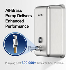AIKE  37 FL OZ Stainless Steel Soap Dispenser With Anti-Leak Brass Pump, AK1003