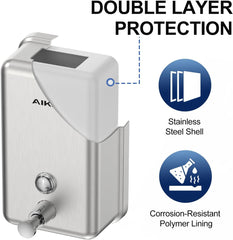 AIKE  37 FL OZ Stainless Steel Soap Dispenser With Anti-Leak Brass Pump, AK1003