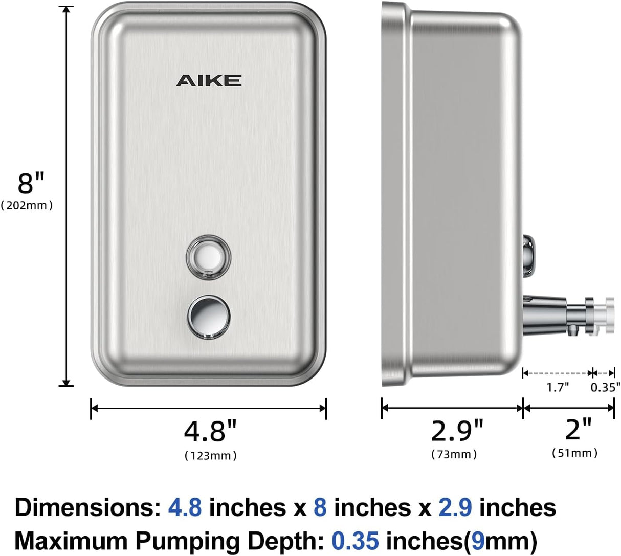 AIKE  37 FL OZ (1100ml) Stainless Steel Soap Dispenser With Anti-Leak Brass Pump, AK1003 - AIKE Direct Store
