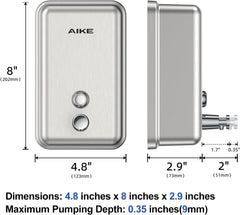 AIKE  37 FL OZ Stainless Steel Soap Dispenser With Anti-Leak Brass Pump, AK1003