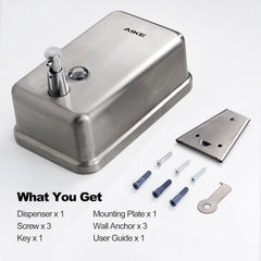 AIKE  37 FL OZ Stainless Steel Soap Dispenser With Anti-Leak Brass Pump, AK1003