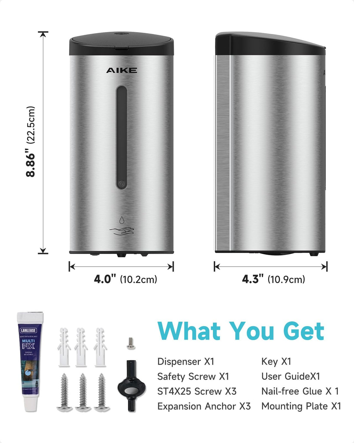 AIKE Automatic 5-Gear Adjustable Liquid Soap Dispenser 25 Fl Oz, AK1205E