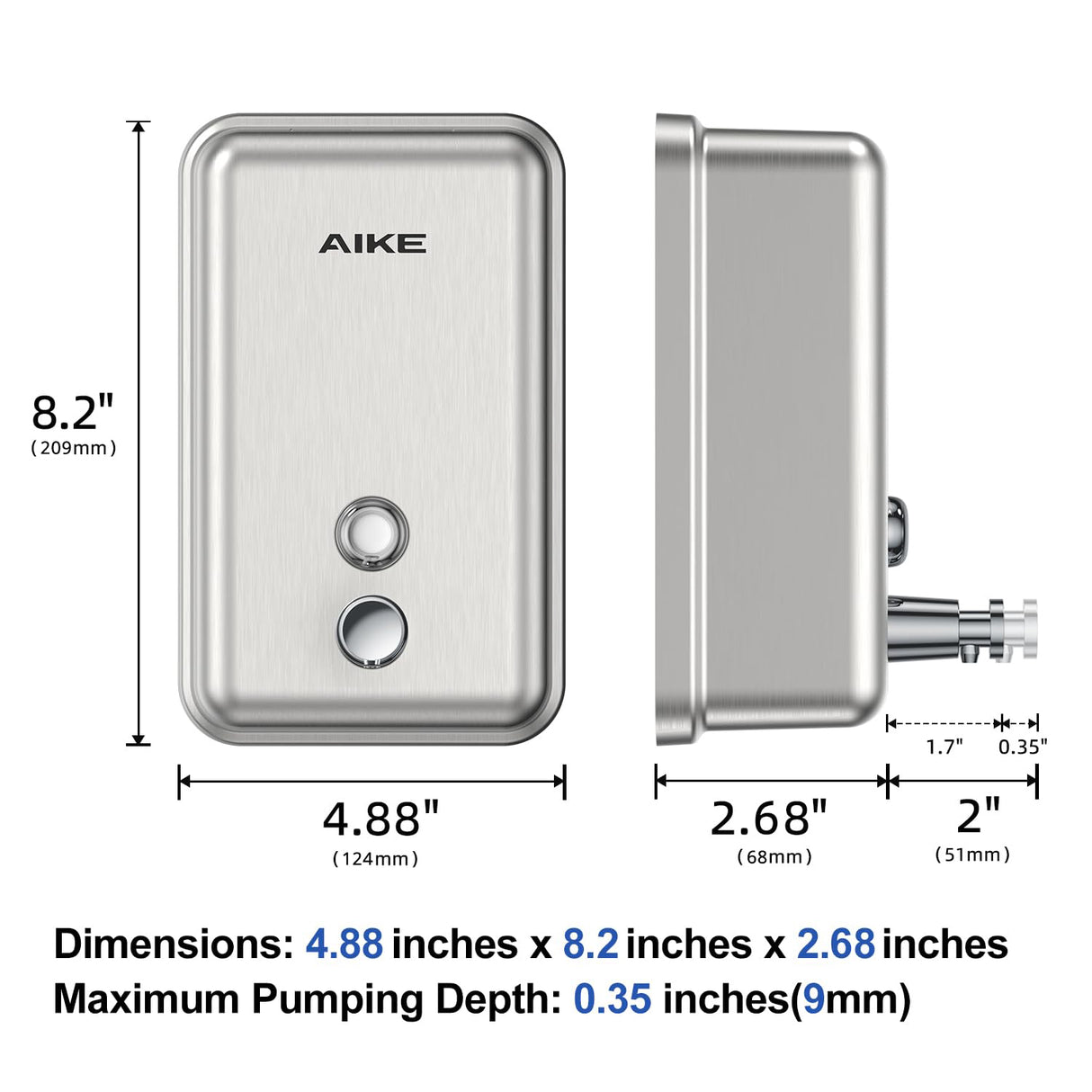 AIKE 37 FL OZ (1100ml) Stainless Steel Soap Dispenser With Anti-Leak Brass Pump, AK1003 - AIKE Direct Store