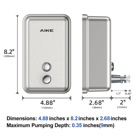 AIKE 37 FL OZ (1100ml) Stainless Steel Soap Dispenser With Anti-Leak Brass Pump, AK1003 - AIKE Direct Store
