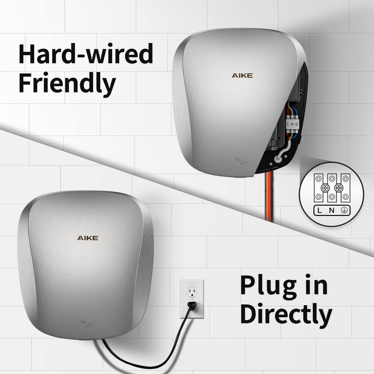 AIKE UL Certified Commercial Hand Dryer with HEPA Filter,Heavy Duty Electric High Speed Hand Dryer, Model AK2903