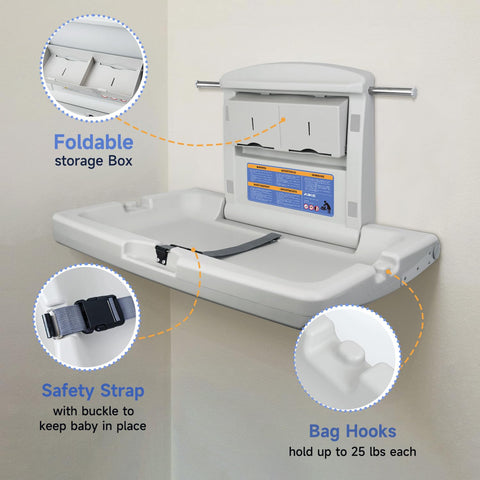 AIKE Commercial Baby Changing Station, Wall Mounted Foldable Baby Diaper Changing Table ADA Compliant, Model AK5901 - AIKE Direct Store