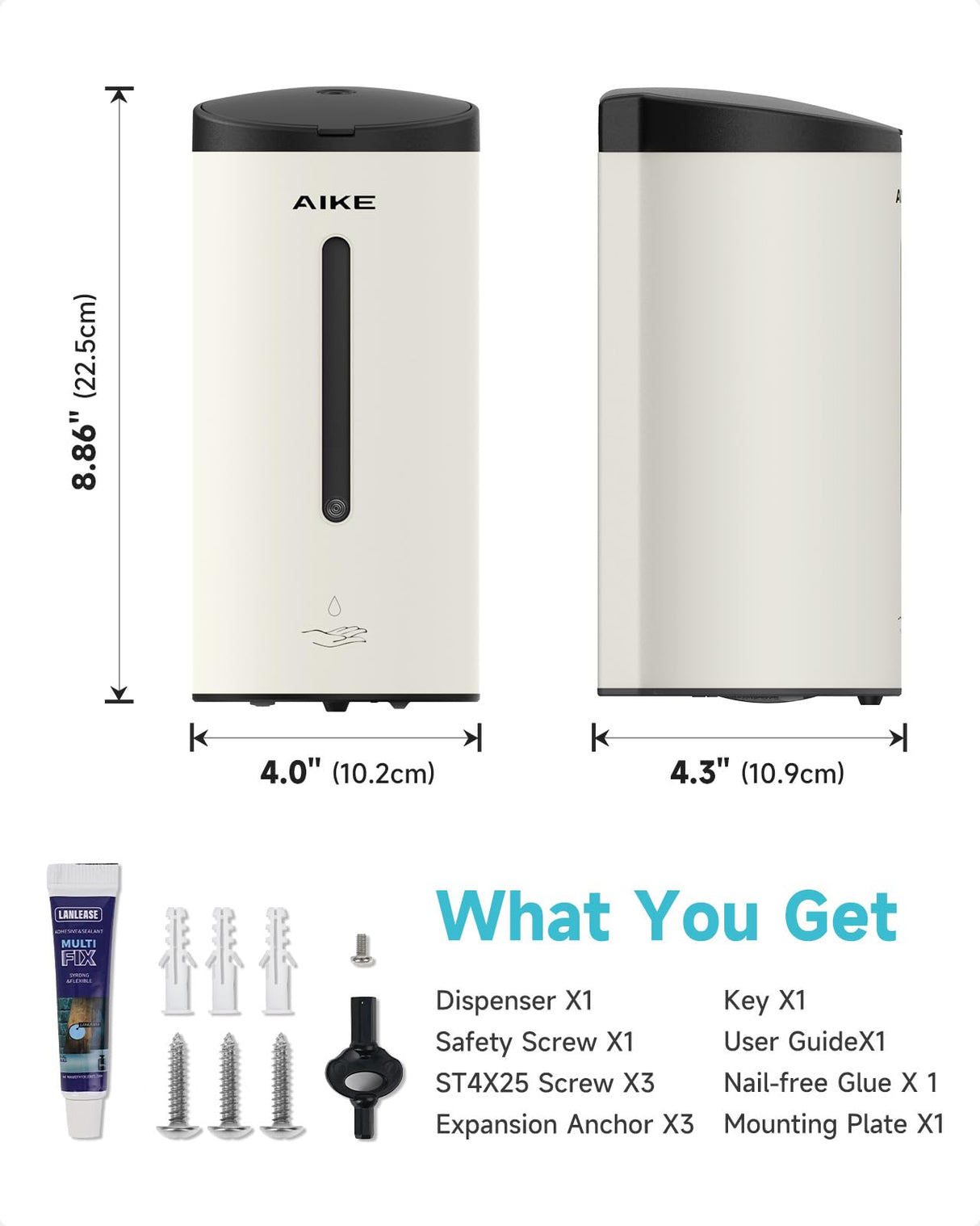 AIKE Automatic 5-Gear Adjustable Liquid Soap Dispenser 25 Fl Oz, AK1205E